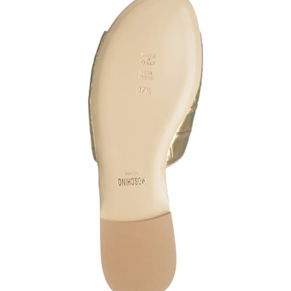✨ NWT Moschino Gold Croc Embossed M Logo Slide Sandals EU 37 🇮🇹 - Picture 4 of 16